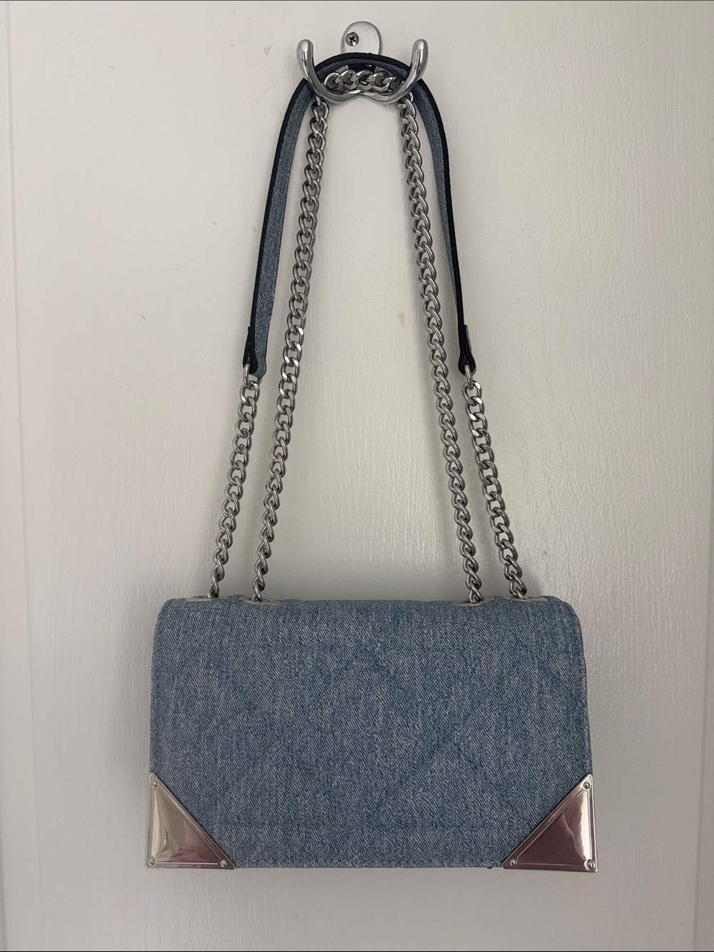 Aldo Blue Denim Quilted Crossbody/Shoulder Bag with Adjustable Silver Chain